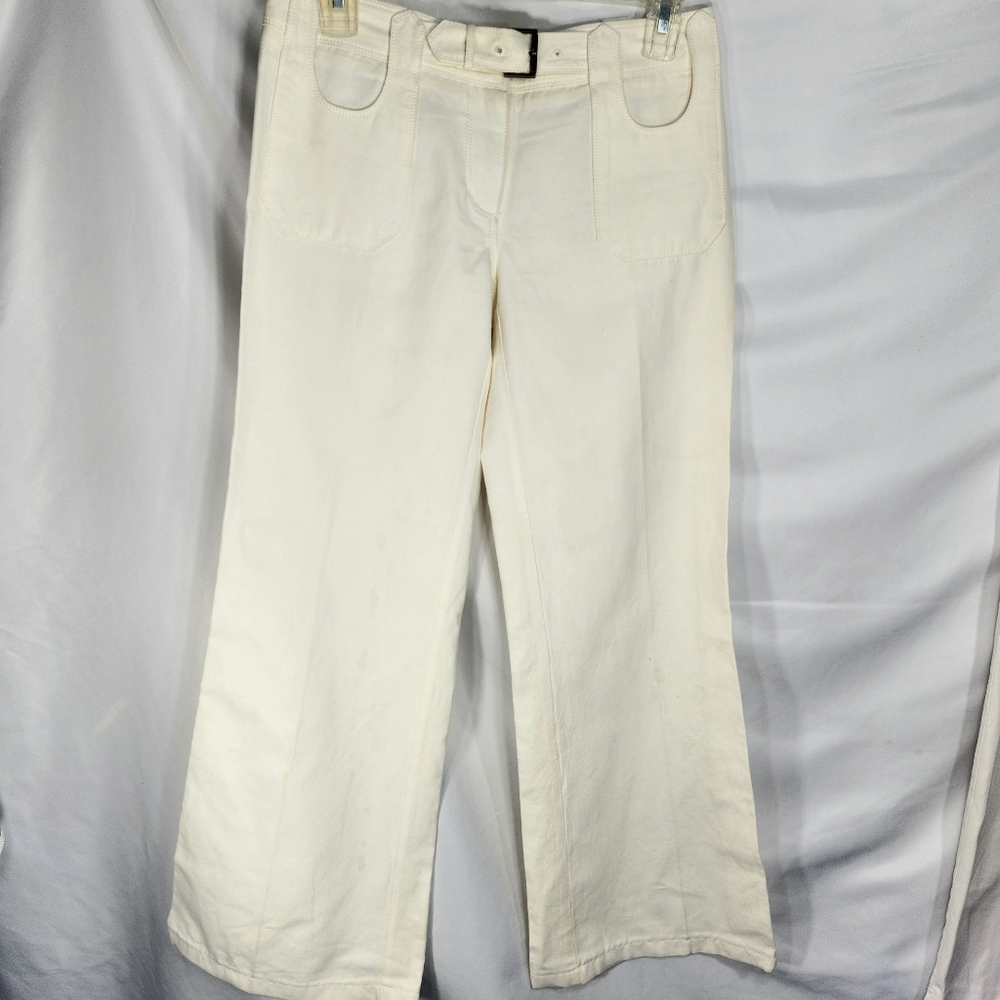 3.1 Phillip Lim Off-White Wide Leg Linen Blend Belted Jeans Size  2